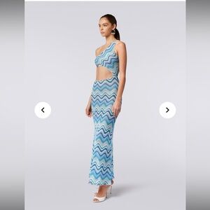 Missoni one shoulder cutout metallic striped crochet maxi dress